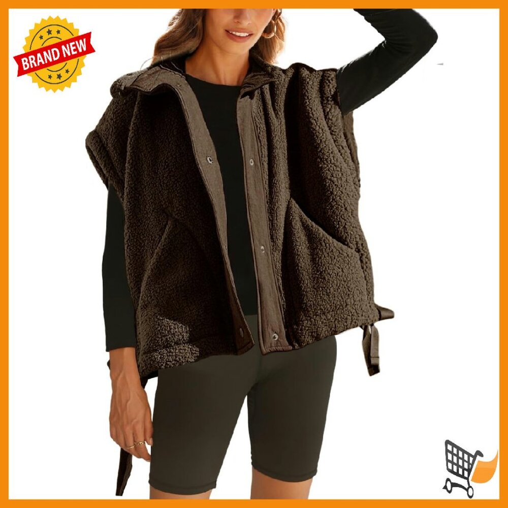 Oversized Sherpa Vest Women's Fleece Zip Up Gilet With Pockets